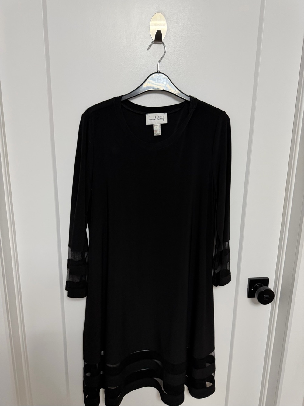 Joseph Ribkoff Black Mesh Stripe Sleeve & Hem Shift Dress Size 12